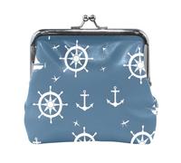 Mnsruu Portamonete portatile per donne e ragazze, con motivo ad ancora, blu, mini borsetta con chiusura a bacio, portamonete in pelle, per donne e ragazze, carte di credito, chiavi, monete, cuffie,