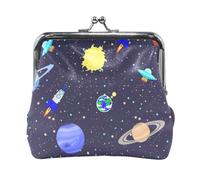 Mnsruu Portamonete portatile per donne e ragazze, con razzi spaziali, UFO e pianeti, mini borsa a portafoglio con chiusura a bacio, piccolo portafoglio in pelle per donne e ragazze, carte di credito,