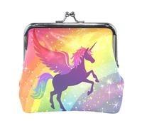 Mnsruu Portamonete portatile per donne e ragazze, con unicorno arcobaleno con tasca ad ala rosa, mini borsetta con chiusura a bacio, piccolo portafoglio in pelle per donne e ragazze, carte di credito,