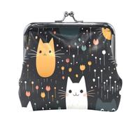 Mnsruu Portamonete portatile per donne e ragazze floreale nero bianco Brwon Cat Pouch Mini borsa Kiss-Lock Change Portafoglio piccolo portamonete in pelle per donne ragazze carte di credito, chiavi,