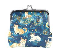 Mnsruu Portamonete portatile per donne e ragazze, grazioso portamonete con gatti e lune, piccolo portafoglio in pelle per donne e ragazze, carte di credito, chiavi, monete, cuffie, #02, Misura unica,