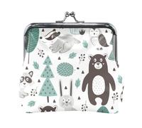 Mnsruu Portamonete portatile per donne e ragazze H animali della foresta su sacchetto grigio mini borsa Kiss-Lock Change portafoglio piccolo portamonete in pelle per donne ragazze carte di credito,