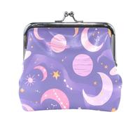 Mnsruu Portamonete portatile per donne e ragazze, motivo pastello con lune, pianeti, stelle, mini borsetta con chiusura a bacio, piccolo portafoglio in pelle per donne e ragazze, carte di credito,