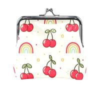 Mnsruu Portamonete portatile per donne e ragazze rosa ciliegia colorato arcobaleno mini borsa Kiss-Lock Change portafoglio piccolo portamonete in pelle per donne ragazze carte di credito, chiavi,