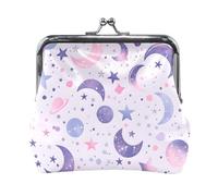 Mnsruu Portamonete portatile per donne e ragazze, rosa pastello, lune, pianeti e costellazioni, mini borsetta con chiusura a bacio, piccolo portafoglio in pelle per donne e ragazze, carte di credito,