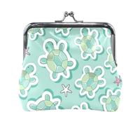 Mnsruu Portamonete portatile per donne e ragazze, tartarughe e stelle marine su un sacchetto blu, mini borsa con chiusura a bacio, piccolo portafoglio in pelle per donne e ragazze, carte di credito,