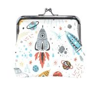 Mnsruu Portamonete portatile per donne e ragazze, UFO, spazio, cosmo, razzi, pianeti, mini borsa a portafoglio con chiusura a bacio, piccolo portafoglio in pelle per donne e ragazze, carte di credito,