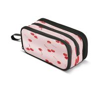 Mnsruu Red Cherry Tripes - Astuccio a 3 scomparti, a righe, per penne e matite, per la scuola, portatile, per ragazze e ragazzi, Triplette Rosso Ciliegia, Taglia unica