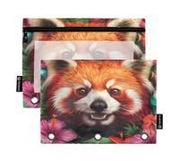Mnsruu Red Panda Face - Astuccio per matite a 3 anelli con cerniera trasparente con finestrella trasparente, per riporre articoli per scuola e ufficio, confezione da 2, Multicolore, Taglia unica,