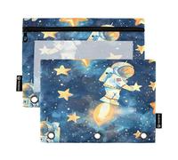 Mnsruu Rockets of Astronauts - Astuccio per matite con 3 anelli, con cerniera trasparente, per riporre articoli di cancelleria per scuola e ufficio, confezione da 2, Multicolore, Taglia unica, Beauty