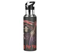 Mnsruu Scheletro Fantasma Teschio di Zucchero Borraccia Termica con Cannuccia Sportiva, Bottiglia Acqua in Acciaio Inox Isolato 600ML Senza BPA per Bevande Calde e Fredde per Bambini Scuola