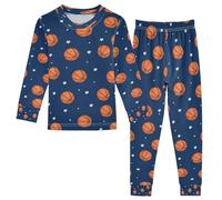 Mnsruu Set pigiama per bambini a maniche lunghe in morbido cotone per bambini con stelle e pallacanestro, blu navy, 2 pezzi, per ragazzi e ragazze, Multicolore, 6 anni
