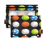 Mnsruu Sfondo nero con vari motivi di palline colorate per raccoglitore a 3 anelli, 2 astucci per matite con cerniera, finestra trasparente con cerniera, astuccio per matite per forniture per ufficio