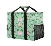 Mnsruu Sfondo verde Peonia Fiori Modello Borse della spesa Riutilizzabili Borse della spesa Cucina Viaggio Tote Bag Lavabile Beach Bag