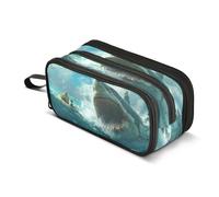 Mnsruu Shark Biting The Raft - Astuccio grande con 3 scomparti, per la scuola, per ragazzi e ragazze, Multicolore, Taglia unica, Organizer per borse
