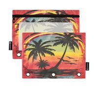Mnsruu Silhouette of Two Palm Trees 3 raccoglitori ad anelli con cerniera finestra trasparente astuccio per cancelleria per riporre forniture scolastiche e ufficio, confezione da 2, Multicolore,