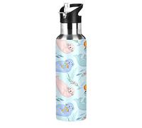 Mnsruu Simpatica Pallina di Foca Blu Borraccia Termica con Cannuccia Sportiva, Bottiglia Acqua in Acciaio Inox Isolato 600ML Senza BPA per Bevande Calde e Fredde per Bambini Scuola