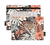 Mnsruu Simpatici leopardi fiori 3 raccoglitori ad anelli con cerniera trasparente finestra borsa per cancelleria per riporre forniture scolastiche e ufficio, confezione da 2, Multicolore, Taglia