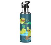 Mnsruu Simpatico Cartone Animato Rana del Bambino Borraccia Termica con Cannuccia Sportiva, Bottiglia Acqua in Acciaio Inox Isolato 600ML Senza BPA per Bevande Calde e Fredde per Bambini Scuola