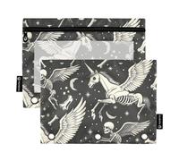 Mnsruu Skeleton of A Pegasus - Astuccio per matite con 3 anelli con cerniera trasparente, per riporre articoli per la scuola e l'ufficio, confezione da 2, Multicolore, Taglia unica, Beauty Case