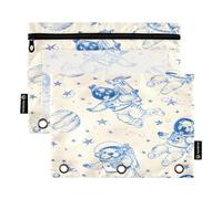 Mnsruu Space Dogs, astuccio per matite con 3 anelli e cerniera, con finestrella trasparente, per riporre articoli per la scuola e l'ufficio, confezione da 2, Multicolore, Taglia unica, Beauty Case