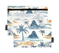 Mnsruu Summer Paradise Island, astuccio senza cuciture per raccoglitori a 3 anelli, 2 astucci per matite con cerniera, finestra trasparente con cerniera, astuccio per matite per forniture per ufficio