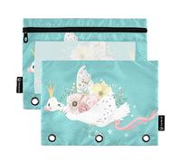 Mnsruu Swan Princess con fiori 3 raccoglitori ad anelli con cerniera trasparente finestra cancelleria borsa per riporre forniture scolastiche e ufficio, confezione da 2, Multicolore, Taglia unica,