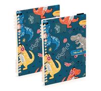 Mnsruu Taccuino A5 con rilegatura a spirale con simpatico dinosauro musicale, formato A5, per lavoro, scuola, scrittura, diario, a righe, 120 pagine, 15 x 21 cm, confezione da 2