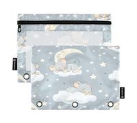 Mnsruu Topi che dormono sulle nuvole 3 sacchetti per matite con cerniera trasparente finestra per riporre articoli per scuola e ufficio, confezione da 2, Multicolore, Taglia unica, Beauty Case