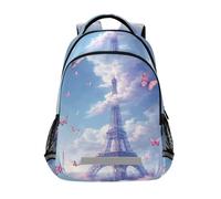 Mnsruu Torre Eiffel Farfalla Nube Scuola Scuola Primaria Junior Scuola Zaino Bookbag per Studenti Adolescenti