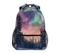 Mnsruu Universe Planet Galaxy Night, zaino per bambini per ragazzi e ragazze, per scuola elementare, per la scuola elementare, per libri, laptop, zaino casual da viaggio, zaino leggero, Aurora Boreale