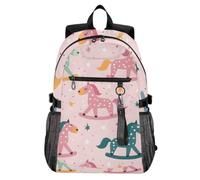 Mnsruu Vector Seamless Pattern con cavallo a dondolo su sfondo rosa zaini scuola per adolescenti, zaino universitario per ragazzi ragazze, zaino scuola superiore moda casual, zaino per laptop da 18,5
