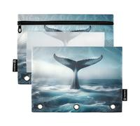 Mnsruu Whale Tail - Astuccio per matite con 3 anelli con cerniera trasparente, per riporre articoli di cancelleria per scuola e ufficio, confezione da 2, Multicolore, Taglia unica, Beauty Case
