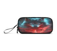 Mnsruu Wolf Fire - Astuccio grande per matite e penne, con cerniera, grande capacità, organizer per ufficio, università, scuola, viaggi