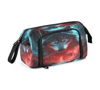 Mnsruu Wolf Fire - Astuccio portapenne grande capacità, per cancelleria, ufficio, per ragazzi e ragazze