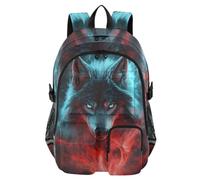 Mnsruu Wolf Fire School Zaino con scomparto per computer portatile, grande borsa per la scuola per adolescenti, ragazze e ragazzi, zaino da viaggio 17,5 per scuola, casual, università, lavoro