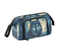 Mnsruu Wolf Moon - Astuccio grande capiente, astuccio portapenne per cancelleria, ufficio, per ragazzi e ragazze, Lupo Luna, Taglia unica, alla moda