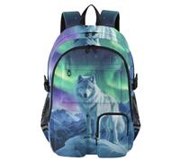 Mnsruu Wolf Stands Snow Mountain Zaino per la scuola con scomparto per laptop, grande borsa per la scuola per ragazze e ragazzi, zaino da viaggio 17,5 per scuola, casual, università, lavoro