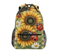 Mnsruu Zainetto con coccinelle e girasoli per studenti, ragazzi e ragazze, zaino per la scuola, zaino da viaggio casual