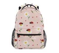 Mnsruu Zainetto con coccinelle e margherite per studenti, ragazzi e ragazze, zaino per la scuola, zaino da viaggio casual