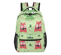 Mnsruu Zaino da viaggio per computer portatile, motivo mostro rosso e verde, leggero e resistente all'acqua, zaino per la scuola per ragazzi, ragazze e adulti, Cartone animato mostro rosso e, S