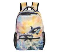 Mnsruu Zaino da viaggio per computer portatile, zaino per la scuola con balena, leggero e resistente all'acqua, per ragazzi, ragazze e adulti, Carino Balena Salta Fuori Acqua, M, Casual