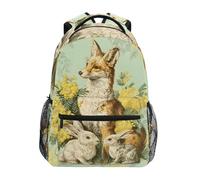 Mnsruu Zaino per bambini con coniglio, volpe, fiore, zaino per la scuola, per ragazzi e ragazze, zaino casual, borsa per libri per campus, viaggi e sport