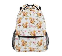 Mnsruu Zaino per bambini con scoiattolo e fungo e fiore per studenti, ragazzi e ragazze, zaino da viaggio casual