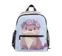 Mnsruu Zaino per bambini per ragazze e ragazzi, con lontra che indossa fiori e corona, borsa per asilo nido leggero, zaino asilo nido, 37 x 31 x 6 cm, Lontra che indossa una corona di fiori, S, Casual