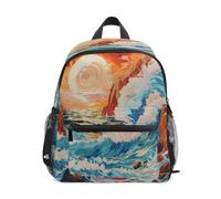 Mnsruu Zaino per bambini per ragazze e ragazzi con onde che rotolano nel tramonto, borsa per asilo nido leggero, zaino asilo nido, 37 x 31 x 6 cm, Onde che rotolano al tramonto, S, Casual