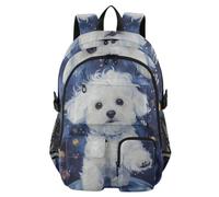 Mnsruu Zaino per la scuola con cane bianco, con scomparto per laptop, grande borsa per la scuola per ragazze e ragazzi, zaino da viaggio 17,5 per scuola, casual, università, lavoro