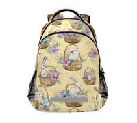 Mnsruu Zaino per la scuola con cesto di fiori e conigli, per ragazzi e ragazze, per scuola elementare