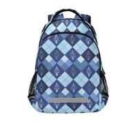 Mnsruu Zaino per la scuola elementare a scacchi, blu e bianco, per studenti e ragazzi
