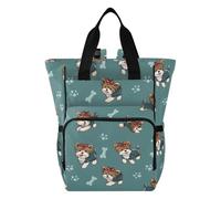 Mnsruu Zaino per pannolini per bambini, con motivo a cuccioli, borsa grande, impermeabile, da viaggio, per mamme e papà